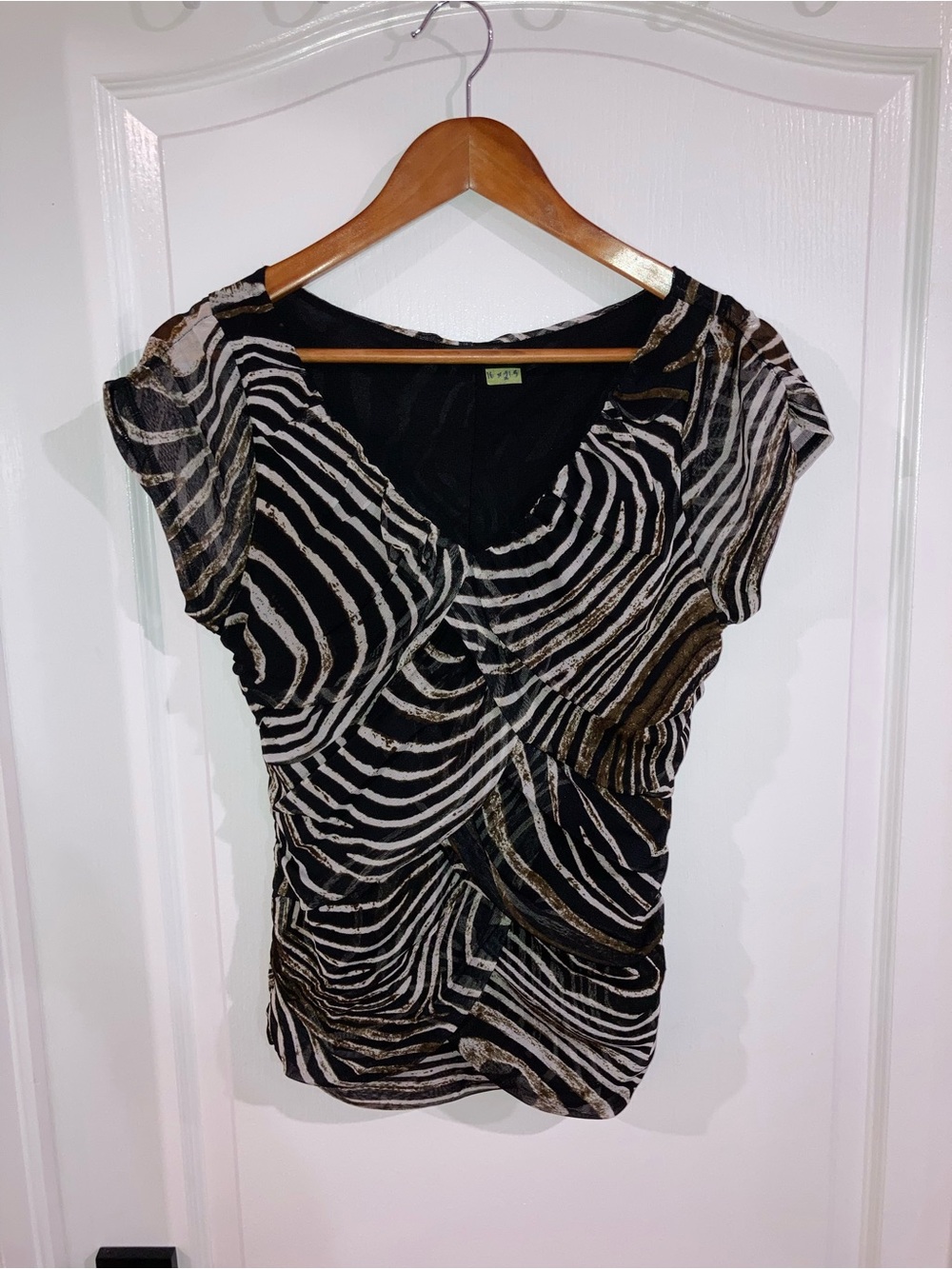 For Cynthia Black & Brown Zebra Print Mesh Top - size M?